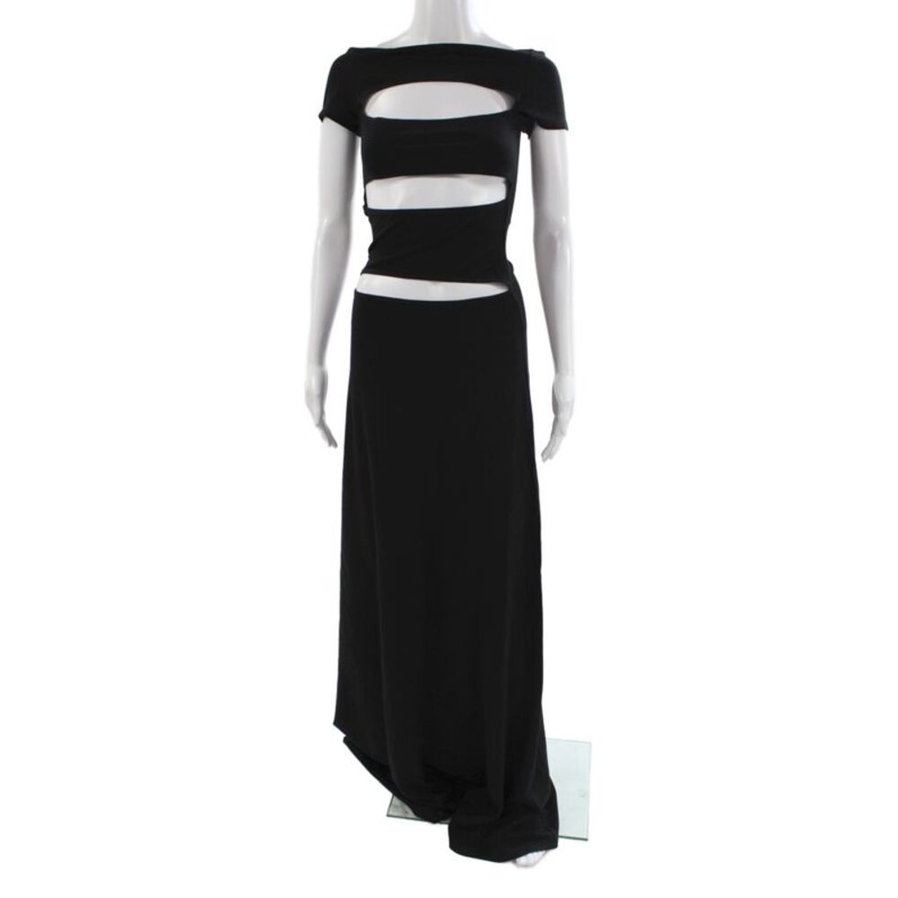 Sid Neigum Women Maxi Dress Black Off Shoulder Short Sleeve Cutout Size M